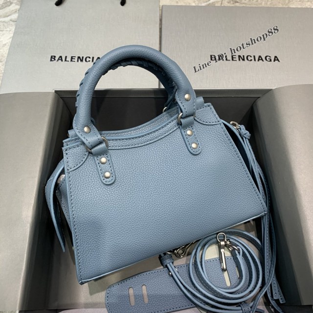 Balenciaga專櫃爆款荔枝紋霧霾藍色手袋手提包 638512 巴黎世家小號Neo Classic機車包 fyj1443